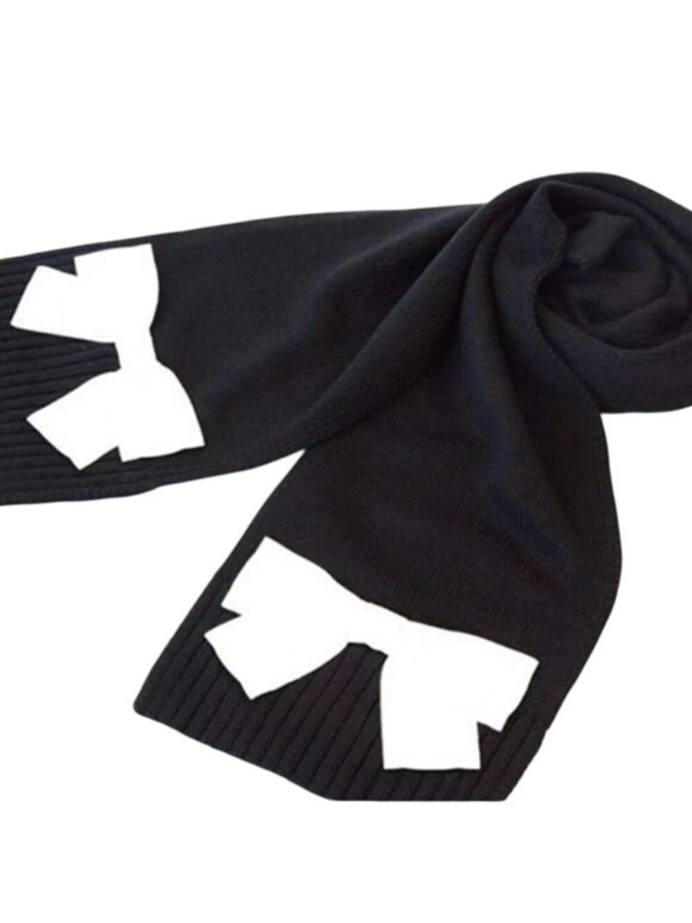 Kate Spade Grosgrain Bow Muffler Knit Scarf Black with Cream Bow